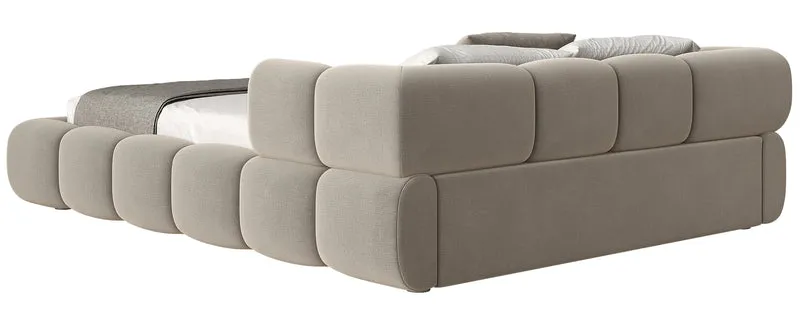 Upholstered bed 180x200 cm Stormi, roll-up frame, light grey chenille, hydrophobic and easy-clean