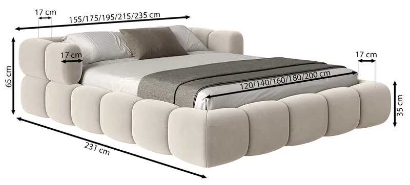 Upholstered bed 160x200 cm Stormi, rollbarer Lattenrost, navyblauer, hydrophober und pflegeleichter Chenillestoff