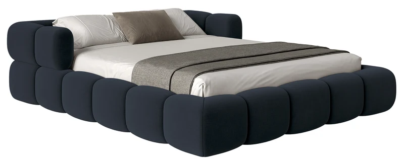 Upholstered bed 160x200 cm Stormi, rollbarer Lattenrost, navyblauer, hydrophober und pflegeleichter Chenillestoff