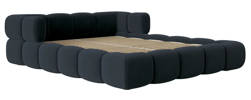 Upholstered bed 160x200 cm Stormi, rollbarer Lattenrost, navyblauer, hydrophober und pflegeleichter Chenillestoff