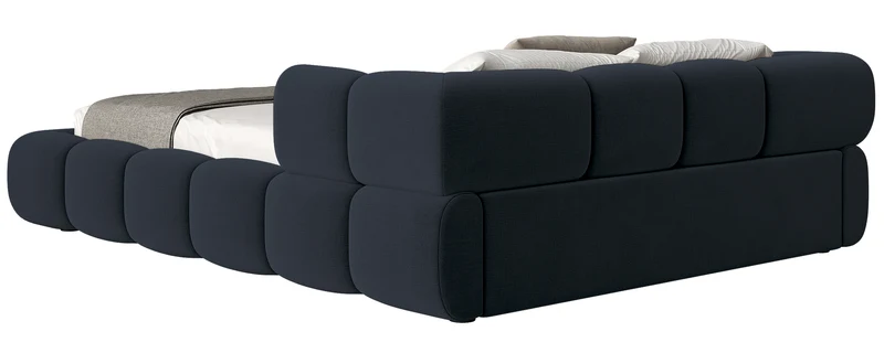 Upholstered bed 160x200 cm Stormi, rollbarer Lattenrost, navyblauer, hydrophober und pflegeleichter Chenillestoff