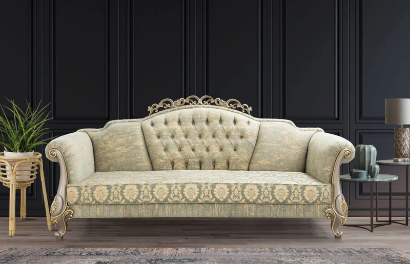 Casa Padrino Luxus Barock Wohnzimmer Set Grün / Gold / Grau / Gold - 2 Sofas & 2 Sessel - Wohnzimmer Möbel im Barockstil - Edel & Prunkvoll