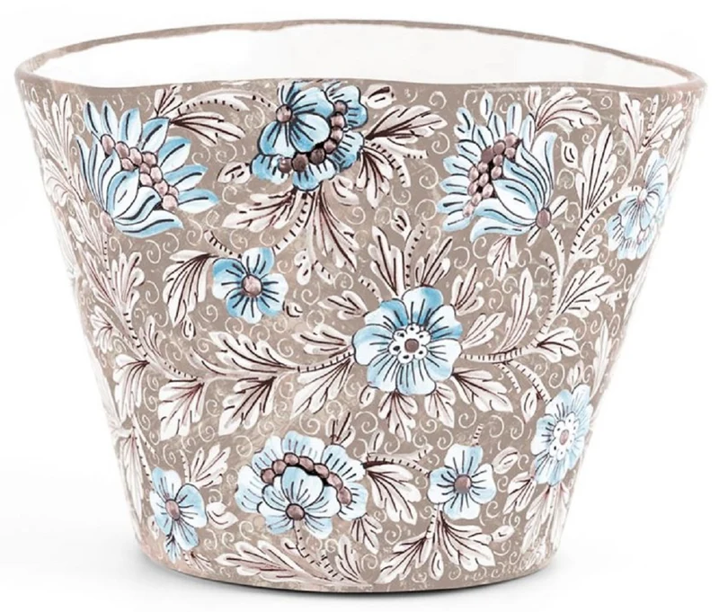 Casa Padrino Luxus Keramik Blumentopf Braun / Mehrfarbig Ø 27 x H. 20 cm - Runder handgefertigter & handbemalter Keramik Pflanzentopf - Luxus Qualität - Made in Italy