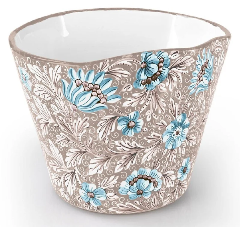 Casa Padrino Luxus Keramik Blumentopf Braun / Mehrfarbig Ø 27 x H. 20 cm - Runder handgefertigter & handbemalter Keramik Pflanzentopf - Luxus Qualität - Made in Italy