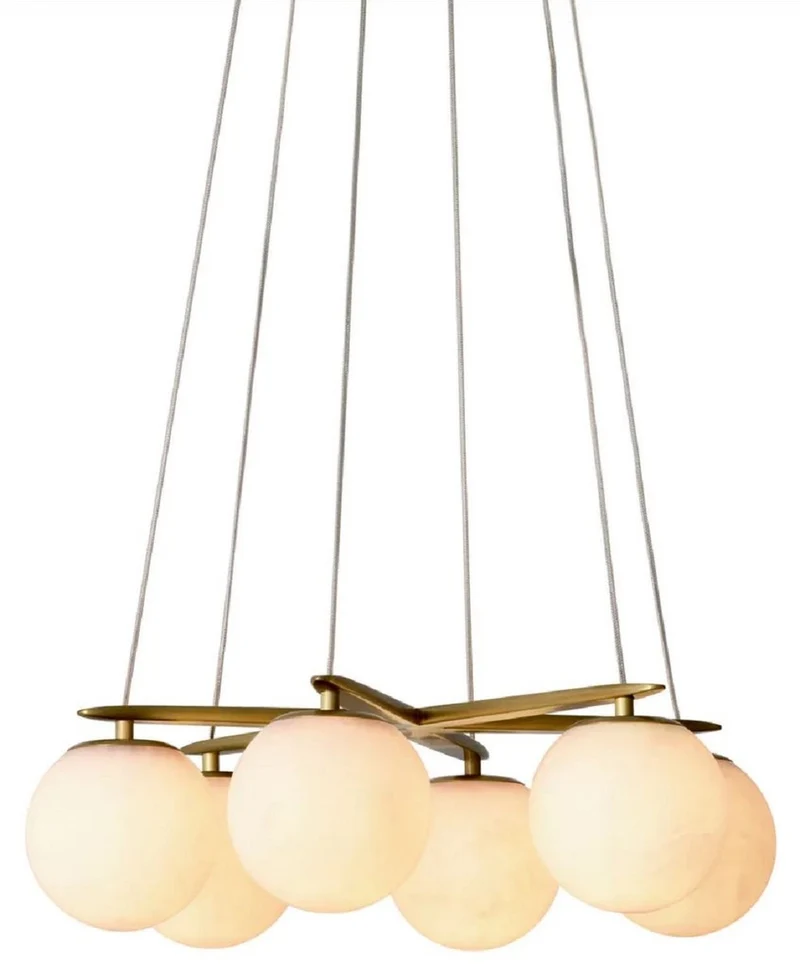 Casa Padrino Luxus Kronleuchter Antik Messing / Alabaster Ø 60 x H. 17 cm - Höhenverstellbarer Wohnzimmer Kronleuchter mit runden Alabaster Lampenschirmen - Luxus Qualität