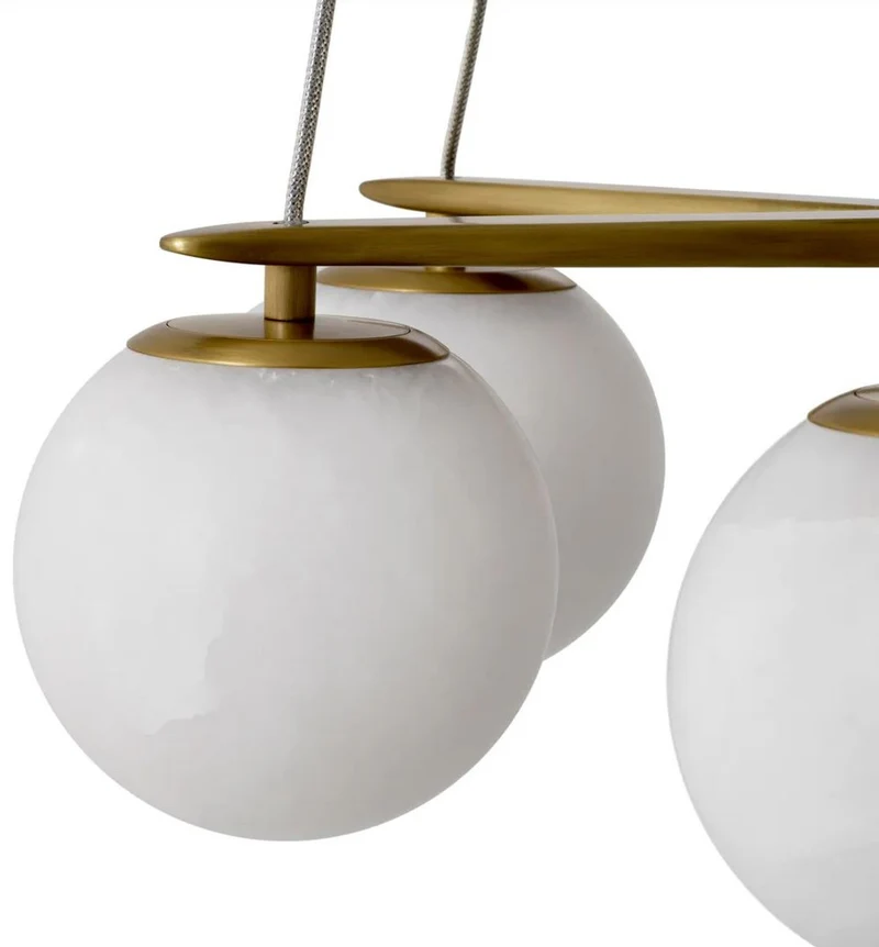 Casa Padrino Luxus Kronleuchter Antik Messing / Alabaster Ø 60 x H. 17 cm - Höhenverstellbarer Wohnzimmer Kronleuchter mit runden Alabaster Lampenschirmen - Luxus Qualität