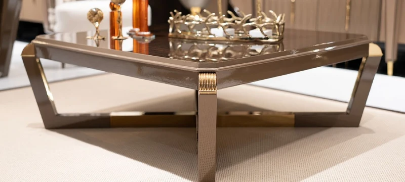 Casa Padrino Luxus Couchtisch Braun / Gold - Quadratischer Massivholz Wohnzimmertisch - Wohnzimmer Möbel - Luxus Möbel - Luxus Kollektion