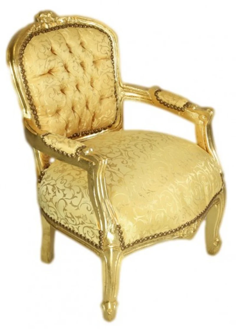Casa Padrino Barock Kinderstuhl im Antik Stil, Gold Muster / Gold, Höhe 71 cm, Breite 51 cm, Sitzhöhe 34 cm