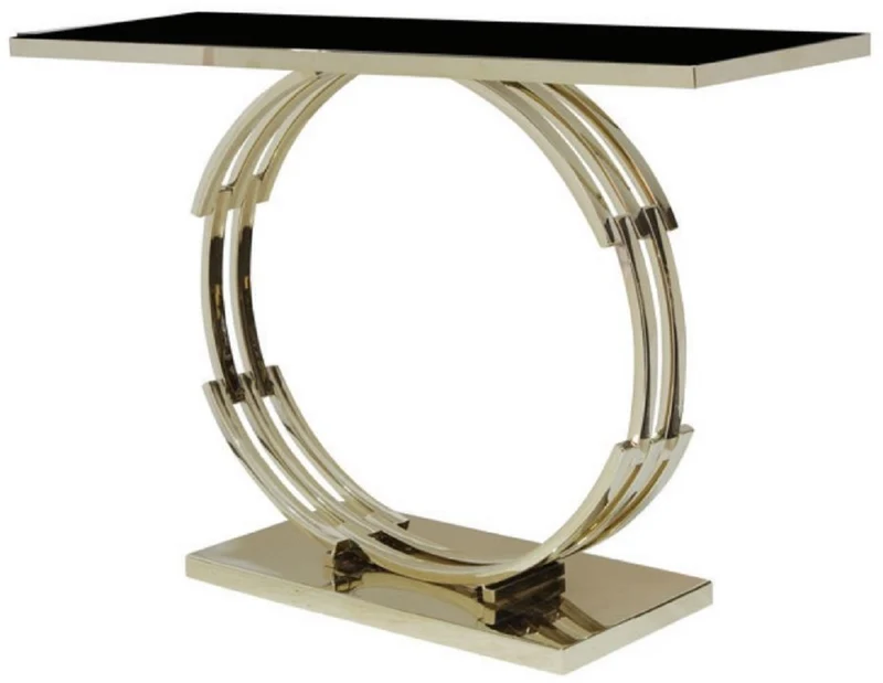 Casa Padrino Luxus Konsole Gold / Schwarz 120 x 40 x H. 82 cm - Rechteckiger Konsolentisch mit Glasplatte - Luxus Möbel - Wohnzimmer Möbel - Luxus Einrichtung - Wohnzimmer Einrichtung