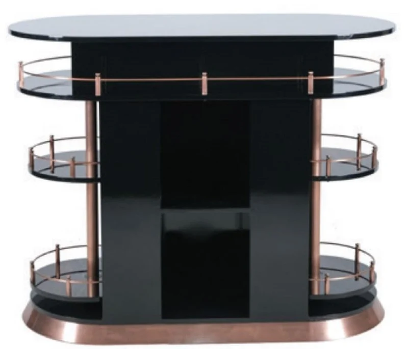 Casa Padrino Luxus Bar Theke Hochglanz Schwarz / Kupfer 135 x 65 x H. 106 cm - Ovaler Massivholz Thekentisch - Massivholz Barmöbel - Luxus Barmöbel - Luxus Möbel