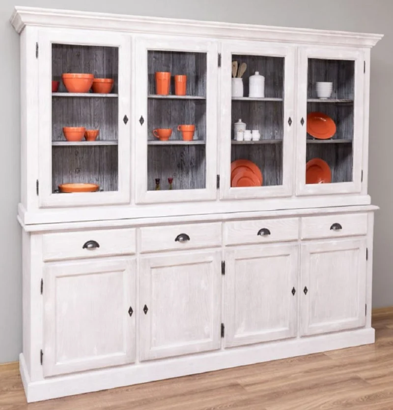 Casa Padrino Landhausstil Esszimmerschrank Hellgrau / Grau 230 x 45 x H. 200 cm - Massivholz Küchenschrank - Esszimmer Möbel im Landhausstil - Landhausstil Esszimmer Einrichtung