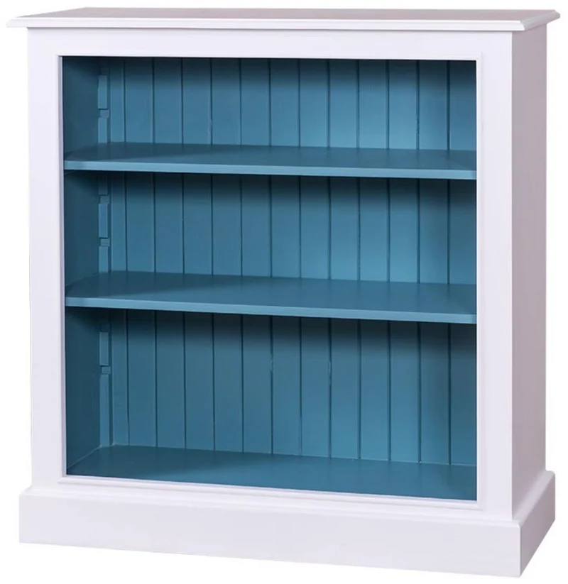 Casa Padrino Landhausstil Bücherschrank in Weiß und Blau, 102 x 35 x 102 cm, Regal aus massivem Kiefernholz