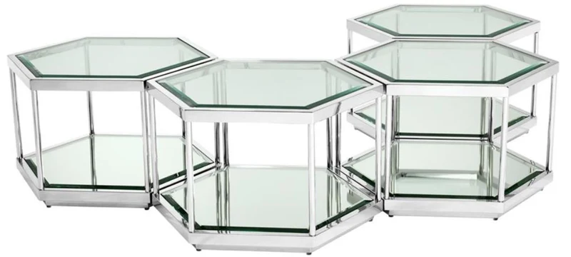 Casa Padrino Luxus Couchtisch / Wohnzimmertisch 4er Set Silber 60 x 52 x H. 36 cm - Wohnzimmermöbel