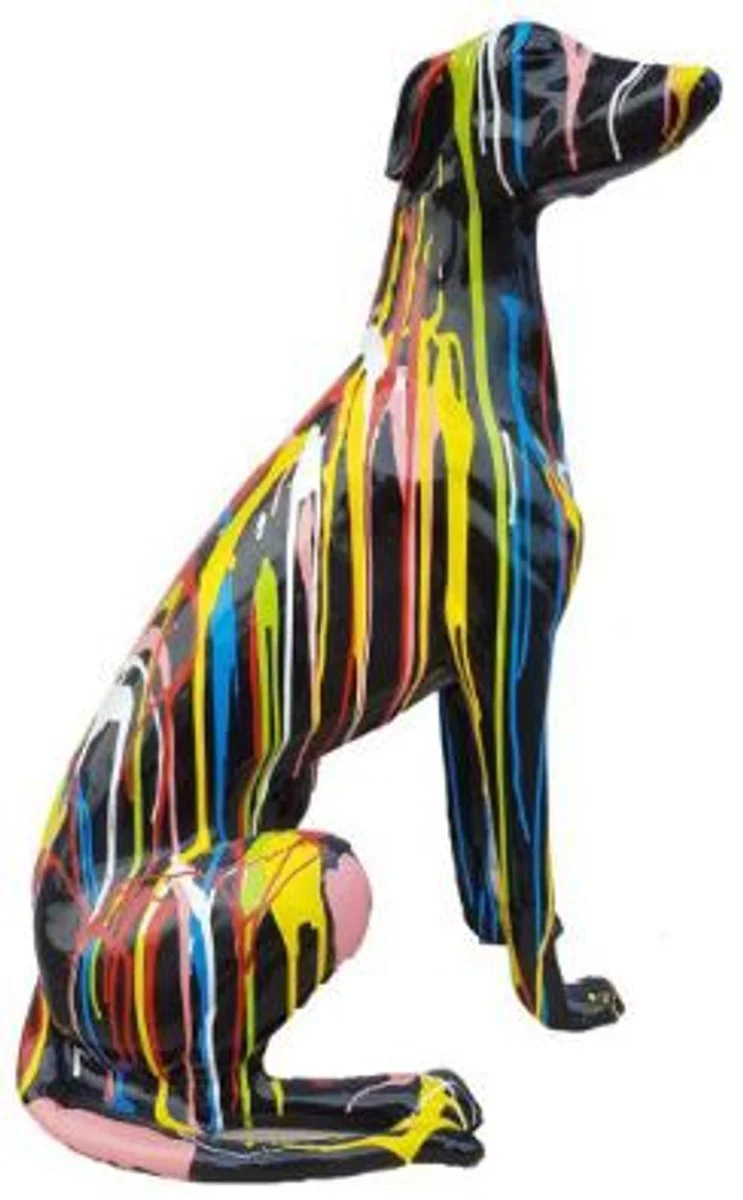 Casa Padrino Designer Dekofigur Windhund Schwarz / Mehrfarbig 35 x 55 x H. 80 cm - Wetterbeständige Deko Skulptur - Wohnzimmer Deko - Garten Deko - Deko Tierfigur