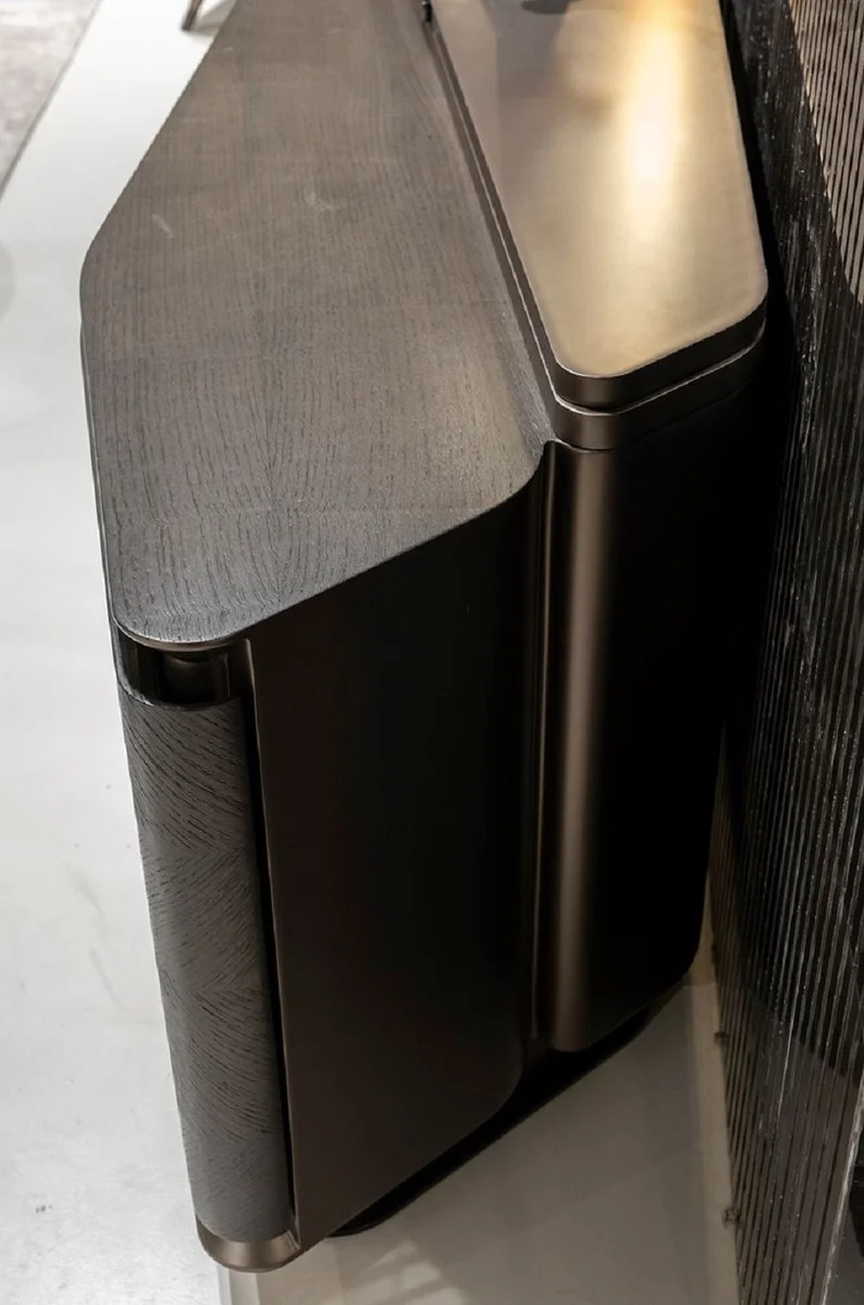 Casa Padrino Luxus Sideboard Dunkelbraun / Bronze / Schwarz 260,8 x 57,3 x H. 90,3 cm - Massivholz Schrank mit 4 Türen - Hotel Möbel - Luxus Möbel - Luxus Qualität