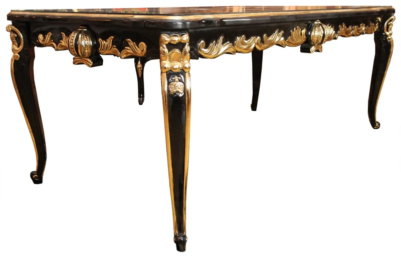 Pompöös by Casa Padrino Barock Luxus Esstisch mit Glasplatte Schwarz / Gold 160 x 100 cm - Pompööser Barock Esstisch designed by Harald Glööckler