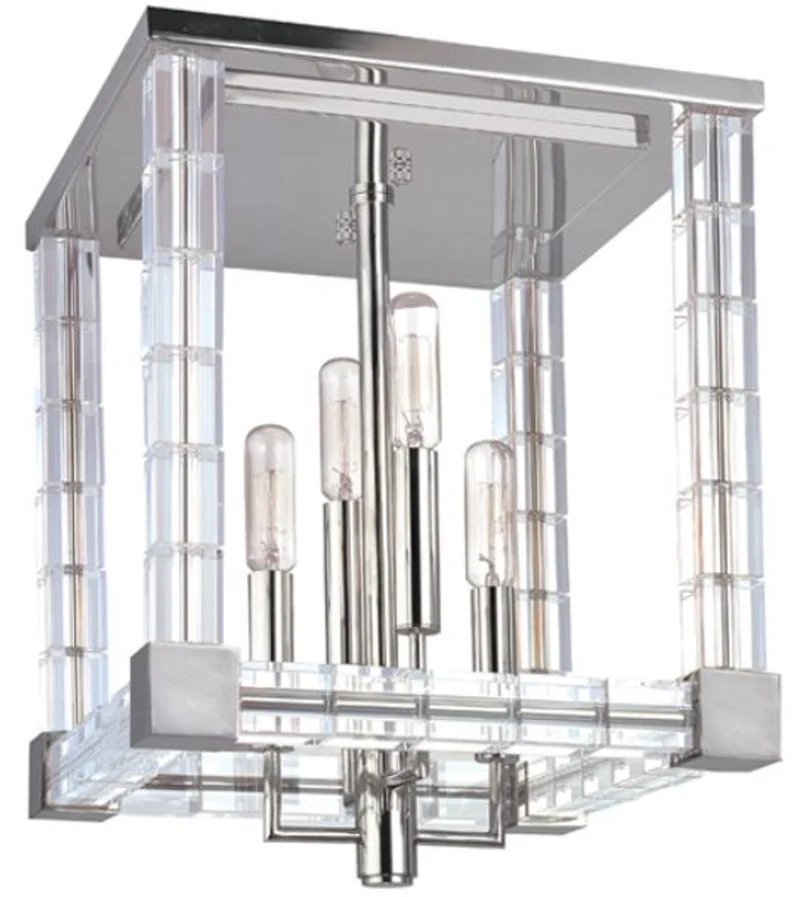 Casa Padrino Designer Deckenleuchte Silber / Antik Messing 29 x 29 x H. 36 cm - Moderne Kristallglas Deckenlampe - Luxus Lampen