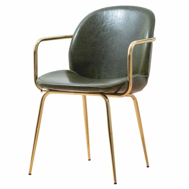 Casa Padrino Luxus Kunstleder Esszimmer Stuhl 6er Set mit Armlehnen Grün / Gold H. 84 cm