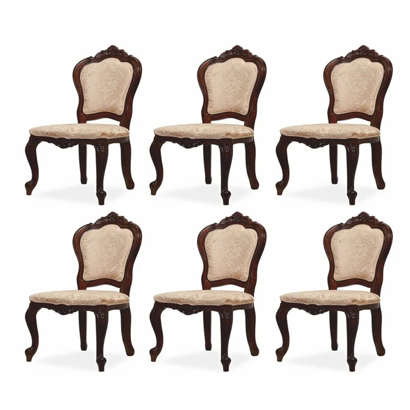 Casa Padrino Luxus Barock Esszimmer Stuhl 6er Set mit Muster Beige / Braun H. 103 cm