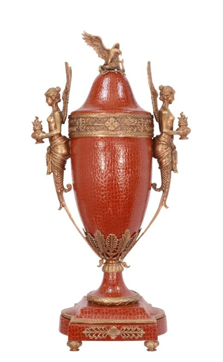 Casa Padrino Luxus Barock Porzellan Vase mit Deckel - Limited Edition, rot / bronze, 41,7 x 22,2 x 80,7 cm