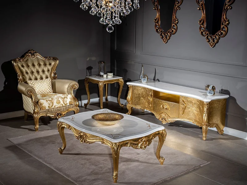 Casa Padrino Luxus Barock Couchtisch Weiß / Beige / Gold 120 x 85 x H. 49 cm - Edler Massivholz Wohnzimmertisch im Barockstil - Prunkvolle Barock Möbel