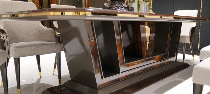 Casa Padrino Luxus Esszimmer Set Grau / Braun / Gold - 1 Esstisch & 10 Esszimmerstühle - Luxus Esszimmer Möbel - Luxus Qualität