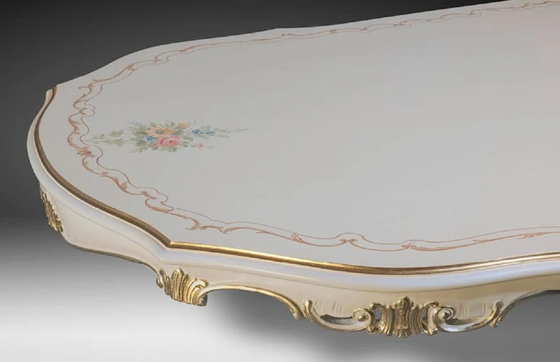 Casa Padrino Luxus Barock Esstisch Elfenbein / Mehrfarbig / Gold 700 cm - Riesiger Massivholz Esszimmertisch im Barockstil - Barock Esszimmer & Hotel Möbel - Luxus Qualität - Made in Italy