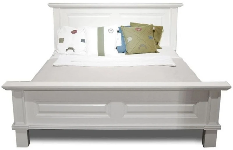 Casa Padrino Landhausstil Doppelbett Weiß 200 x 200 x H. 110 cm - Massivholz Bett - Landhausstil Schlafzimmer Möbel
