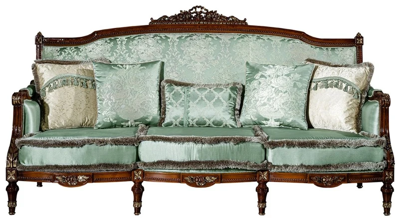 Casa Padrino Luxus Barock Wohnzimmer Set Hellgrün / Braun - 2 Sofas & 2 Sessel & 1 Couchtisch - Prunkvolle Wohnzimmer Möbel im Barockstil