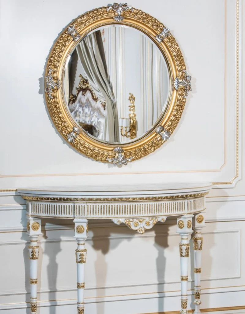 Casa Padrino Luxus Barock Spiegel Gold / Silber Ø 103 cm - Prunkvoller handgeschnitzter Wandspiegel im Barockstil - Luxus Qualität - Made in Italy