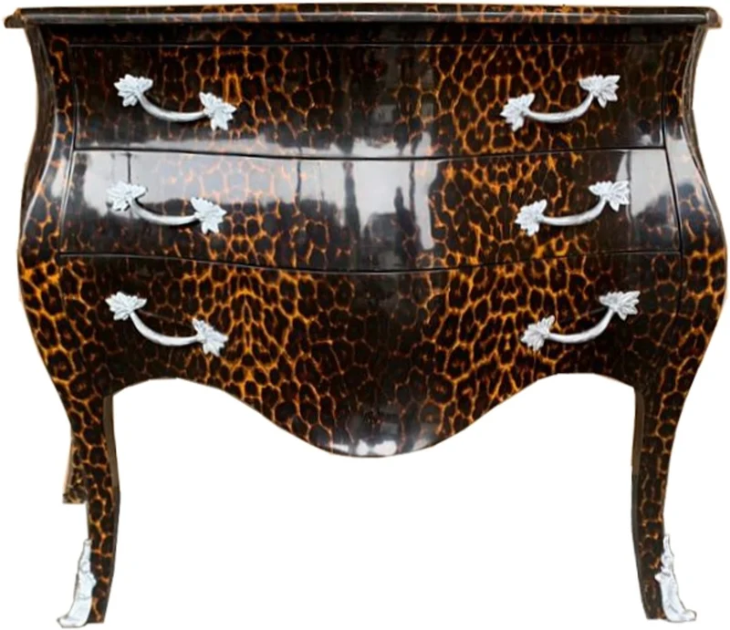 Casa Padrino Barock Kommode in Leopard / Silber mit 3 Schubladen - Möbel Antik Stil