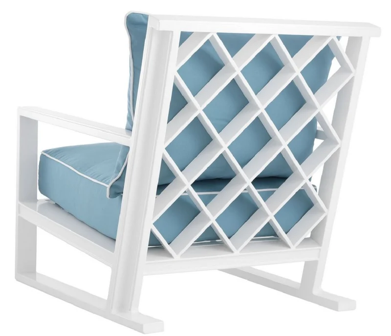 Casa Padrino Luxus Sessel mit Kissen Weiß / Hellblau 70 x 88 x H. 78 cm - Sessel aus hochwertigen strapazierbarem Aluminium - Wohnzimmermöbel - Gartenmöbel - Gastronomie Möbel