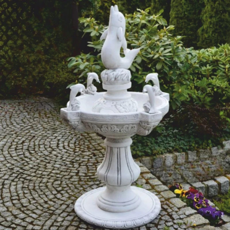 Casa Padrino Barock Springbrunnen Delphine Weiß / Grau Ø 80 x H. 140 cm