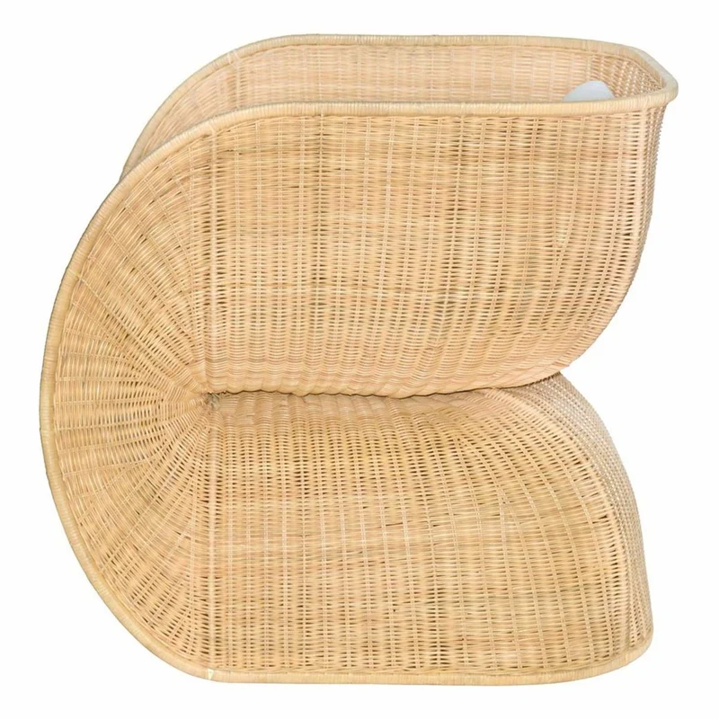 Casa Padrino Luxus Rattan Lounge Sessel mit Kissen Naturfarben / Weiß - Rattan Möbel