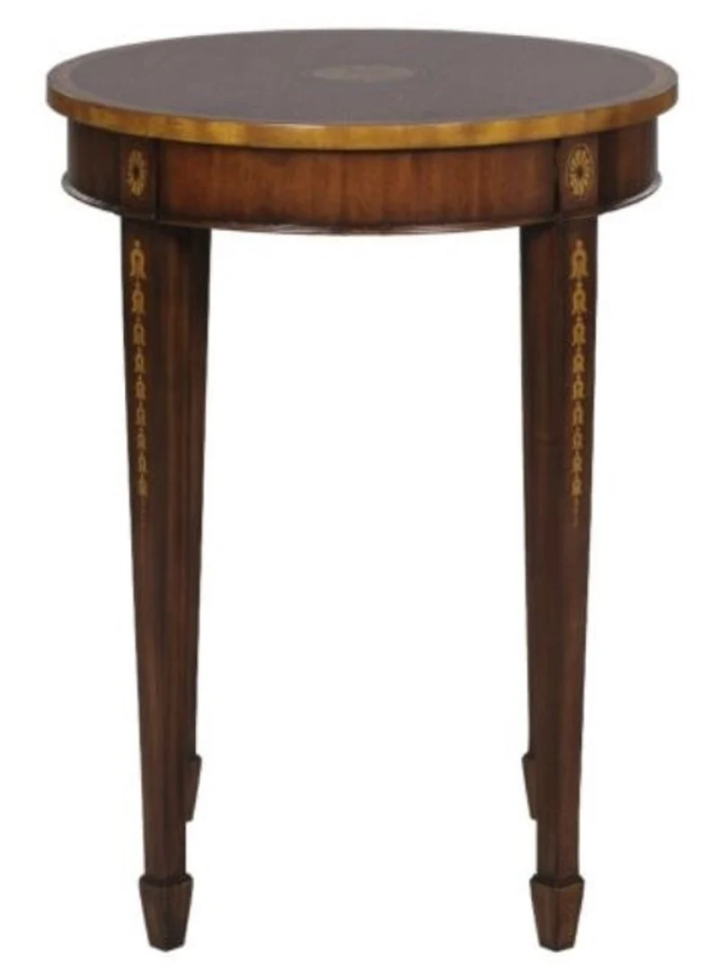 Casa Padrino Luxus Jugendstil Mahagoni Beistelltisch Braun / Gold Ø 51 x H. 69 cm - Kleiner Runder Beistelltisch mit Schublade