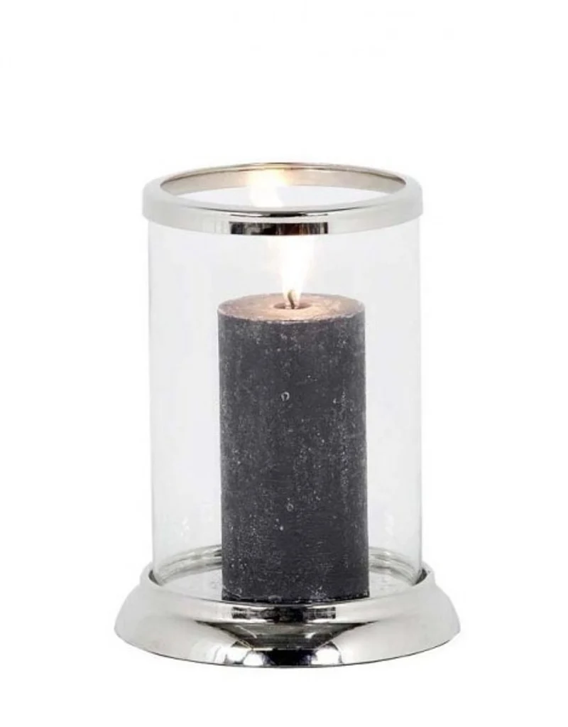 Casa Padrino Designer Edelstahl Kerzenleuchter - Rund, Nickel Finish, Durchmesser 13 x H. 22 cm