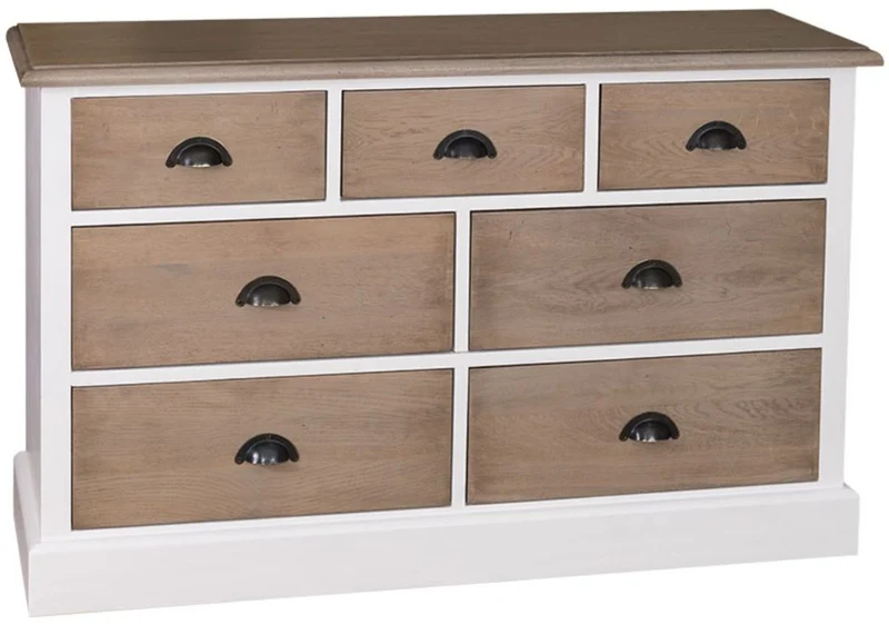 Casa Padrino Landhausstil Sideboard 7 Schubladen Weiß / Naturfarben 122 x 38 x H. 75 cm