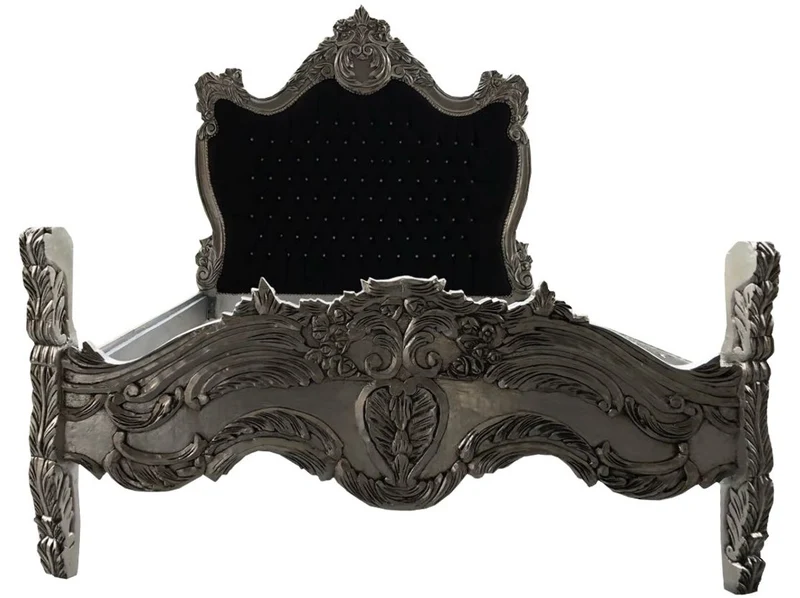 Casa Padrino Barock Bett Schwarz / Silber Bling Bling Glitzersteine 140 x 200 cm aus der Luxus Kollektion