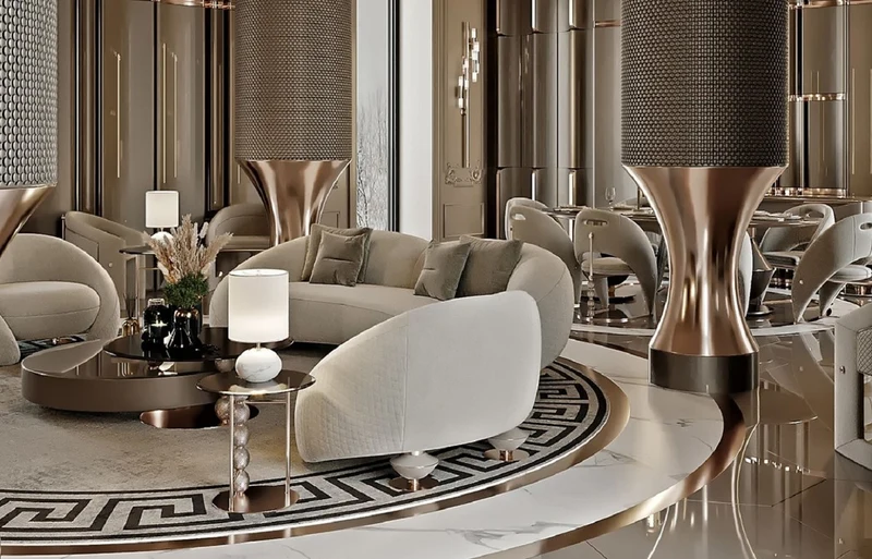 Casa Padrino Luxus Couchtisch Grau / Kupfer / Schwarz 151 x 120 x H. 35,3 cm - Wohnzimmertisch mit Glasplatten - Wohnzimmer Möbel - Hotel Möbel - Luxus Möbel - Luxus Einrichtung