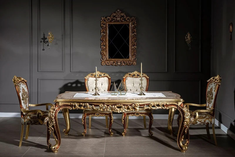 Casa Padrino Luxus Barock Esstisch Creme / Beige / Braun / Gold 210 x 110 x H. 85 cm - Prunkvoller Massivholz Esszimmertisch - Esszimmer Möbel im Barockstil