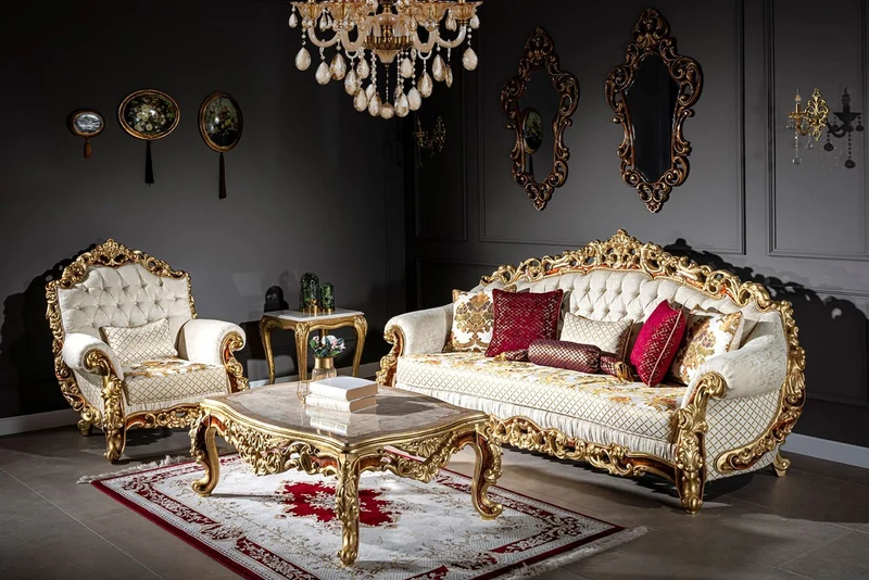 Casa Padrino Luxus Barock Couchtisch Creme / Beige / Braun / Gold 120 x 82 x H. 47 cm - Edler Massivholz Wohnzimmertisch im Barockstil - Prunkvolle Barock Möbel