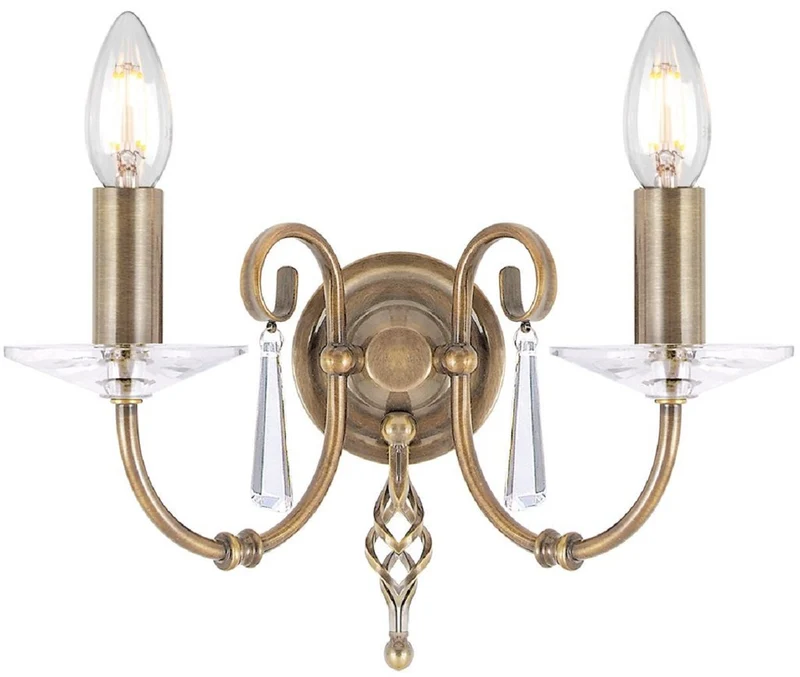 Casa Padrino Barock Doppel Wandleuchte Antik Messing 32 x 17,5 x H. 22 cm - Elegante Wohnzimmer Wandlampe - Wandleuchten im Barockstil