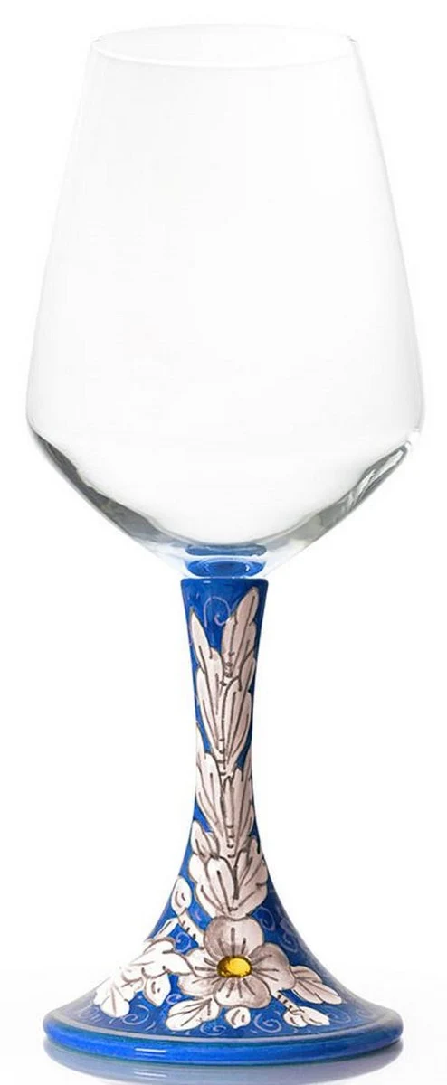 Casa Padrino Luxus Keramik Weinglas 6er Set Blau / Mehrfarbig H. 23,5 cm - Handgefertigte & handbemalte Weingläser - Hotel & Restaurant Accessoires - Luxus Qualität - Made in Italy