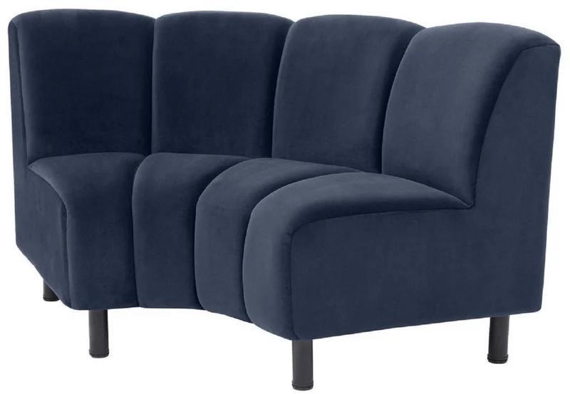 Casa Padrino Luxus Samt Couch Mitternachtsblau / Schwarz 114 x 75 x H. 87 cm - Gebogenes & Erweiterbares Wohnzimmer Sofa - Luxus Möbel