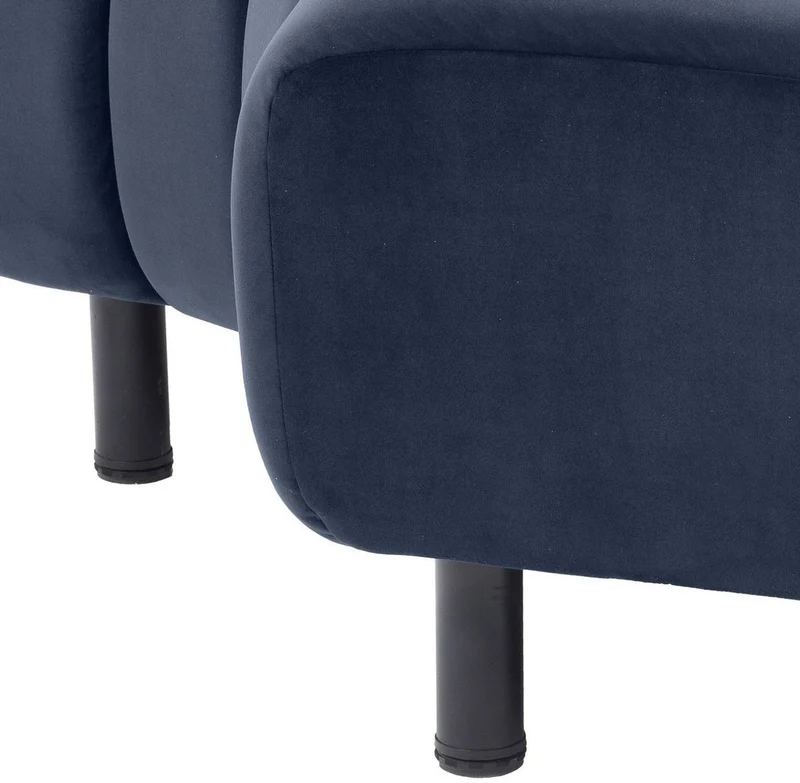 Casa Padrino Luxus Samt Couch Mitternachtsblau / Schwarz 114 x 75 x H. 87 cm - Gebogenes & Erweiterbares Wohnzimmer Sofa - Luxus Möbel
