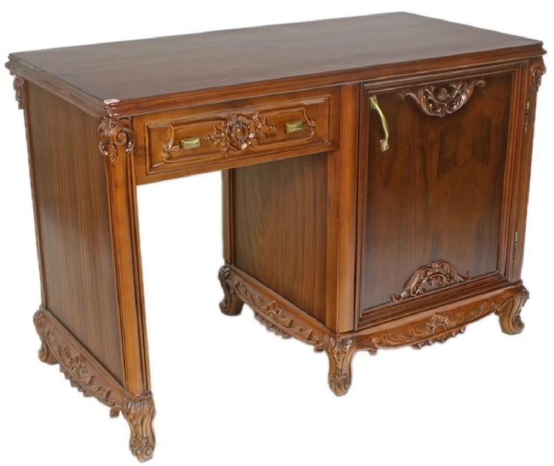 Casa Padrino Barock Schreibtisch Braun / Messingfarben 120 x 60 x H. 80 cm - Handgefertigter Massivholz Bürotisch - Büro Möbel im Barockstil