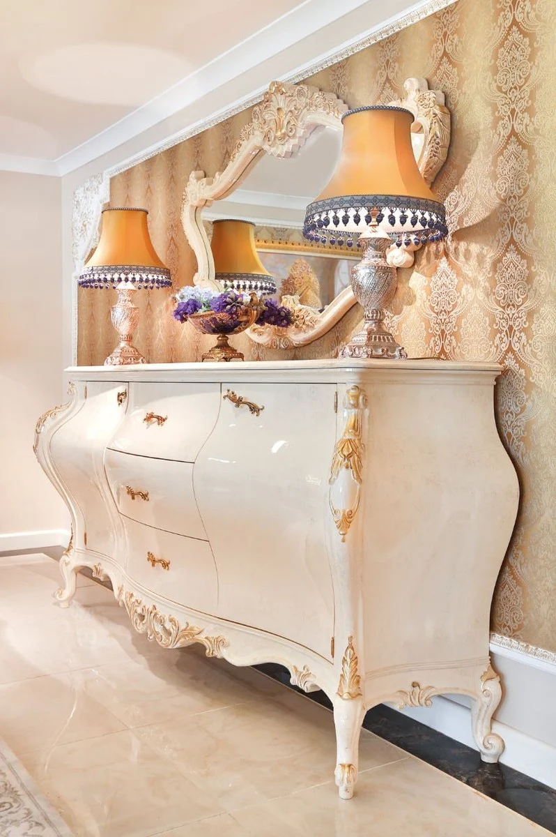 Casa Padrino Luxus Barock Kommode Creme / Gold 243 x 60 x H. 115 cm - Prunkvoller Massivholz Schrank mit 2 Türen und 3 Schubladen - Edle Barock Möbel