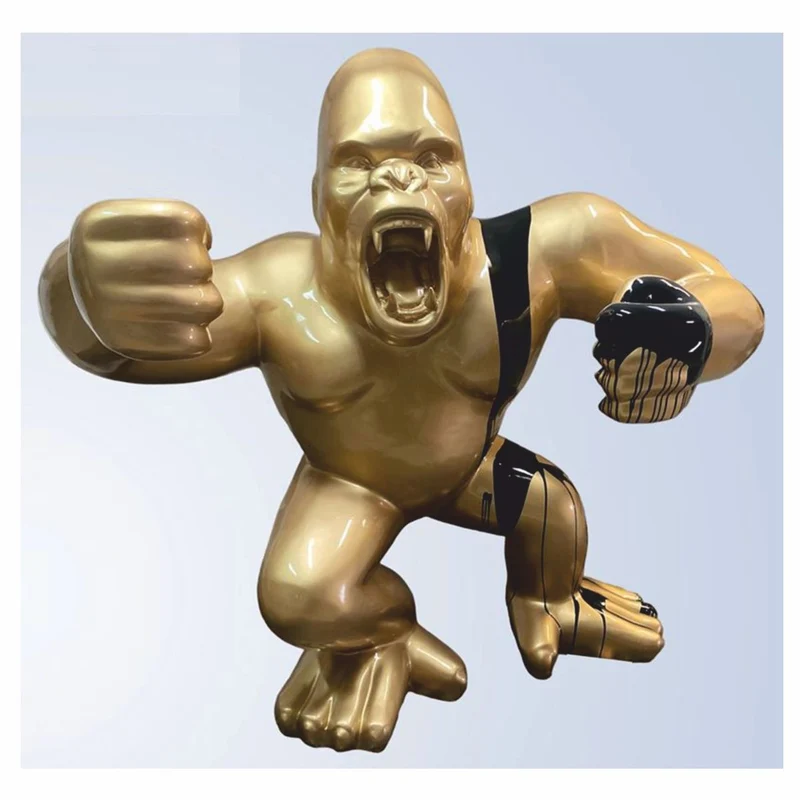 Casa Padrino XXL Deko Skulptur Gorilla Affe Gold / Schwarz 202 x 102 x H. 180 cm