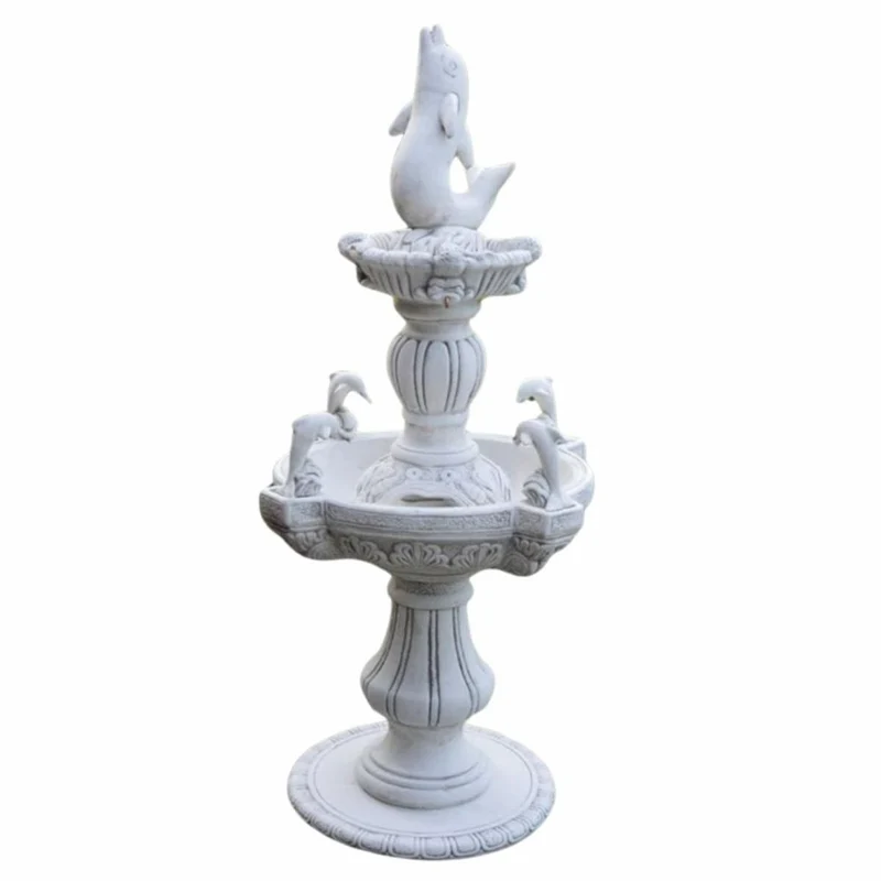 Casa Padrino Barock Springbrunnen Delphine Weiß / Grau Ø 80 x H. 170 cm