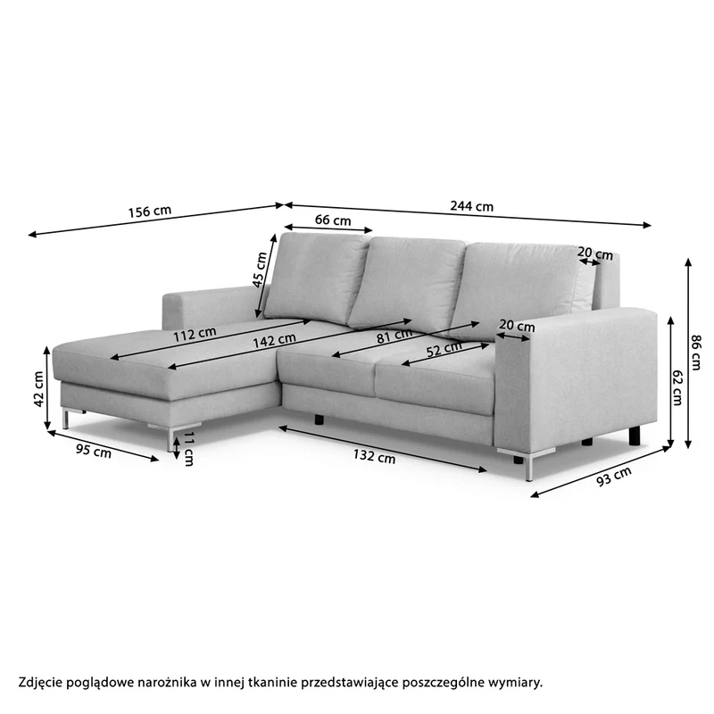 Ecksofa mit Schlafunktion Mokpeo, L-förmig, mit zwei Stauraumfächern, auf schwarzen Füßen, hellbeige, aus leicht zu reinigendem Stoff, linksseitig